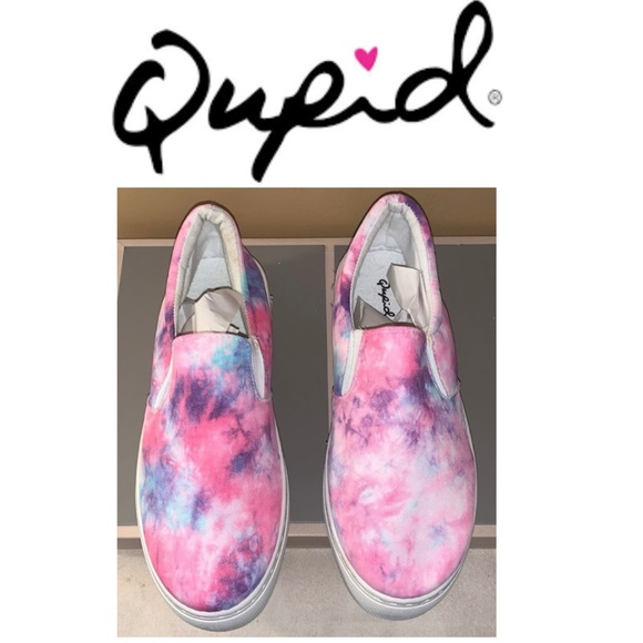 Qupid Shoes - ☂️ NEW Qupid Pink Blue Tie Dye Slip On Sneakers Y2K Pastel Festival Shoes 9